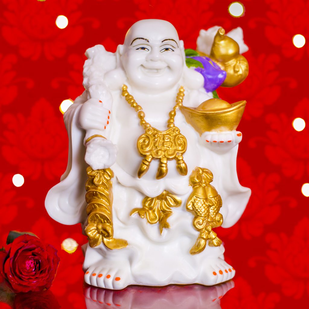 Laughing Buddha holding money bag & ingot Large size 1 Feet High