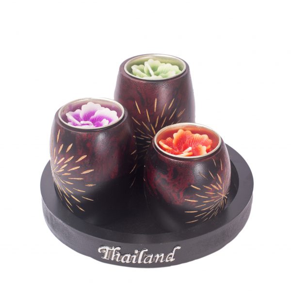 Add a touch of Thai culture to your house with this three piece handcraved Wooden Candle Holders.