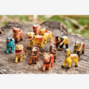 Set of 12 different wooden animals