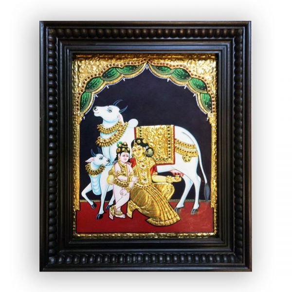 Bala gopal with Yashoda and gomatha painting