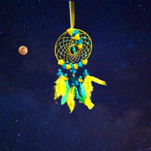 yellow blue car hanging