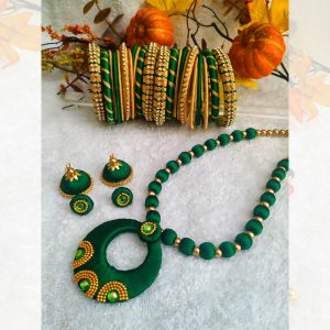 Dark green silk thread jewellery set
