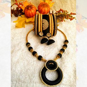Black silk thread jewellery set