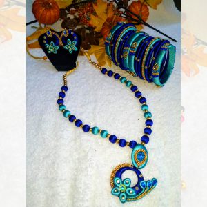 Blue silk thread jewellery set