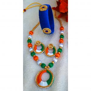 Tricolour silk thread jewellery set with Blue bangles