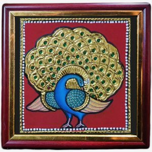 Tanjore Peacock Feather gold foil painting