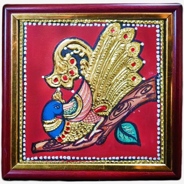 Peacock on Tree Tanjore gold foil Painting