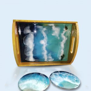 Ocean theme resin wood tray