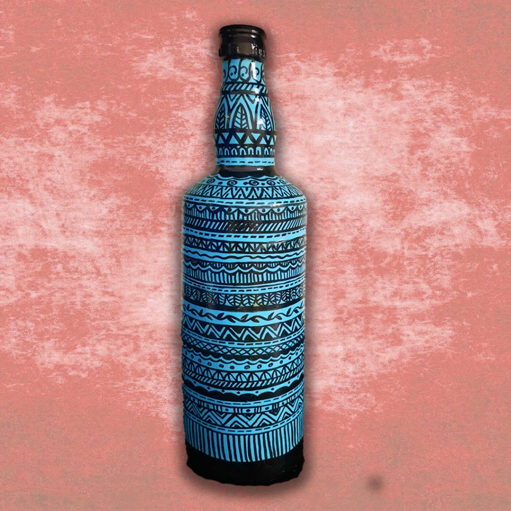 Buy Handpainted decorative glass bottle Blue Online Trogons