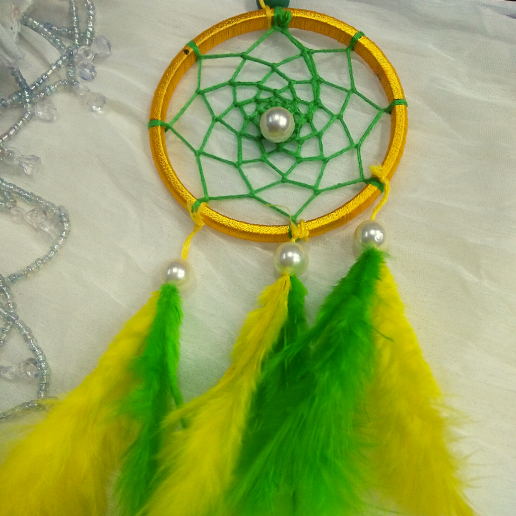 Buy Dream catcher car hanging Yellow green colour Online Trogons